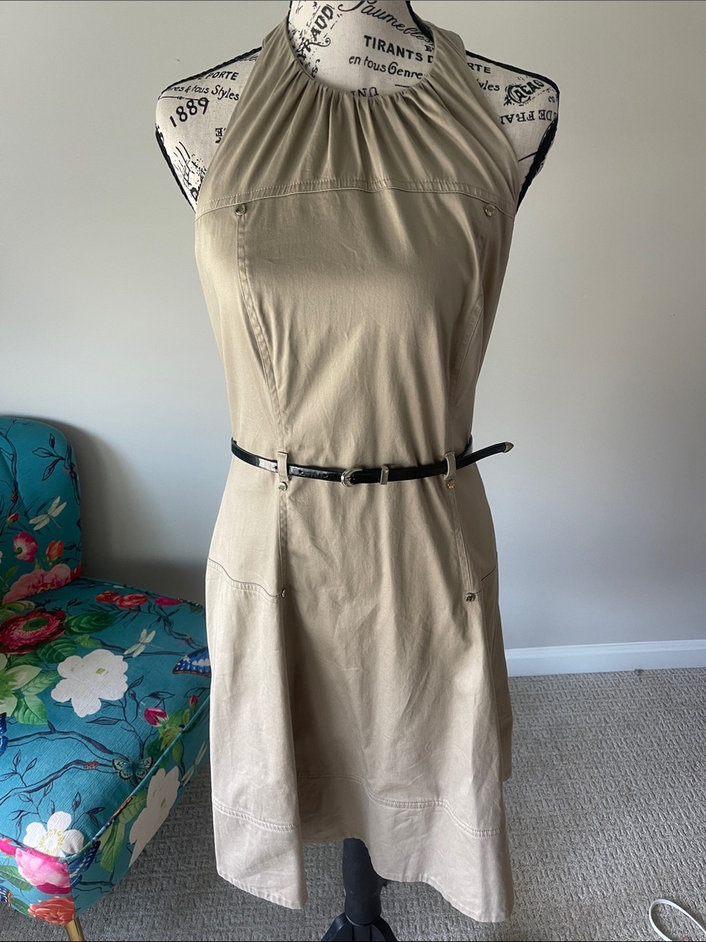 Calvin Klein Taupe Halter-Style Backless Dress